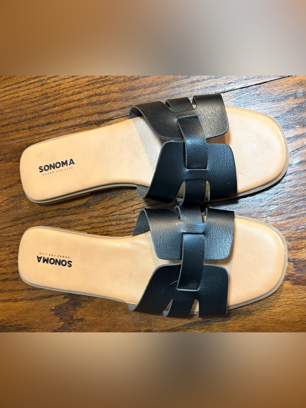 SONOMA Black Leather-Look Slip On Slide Sandals - Women's Size 9